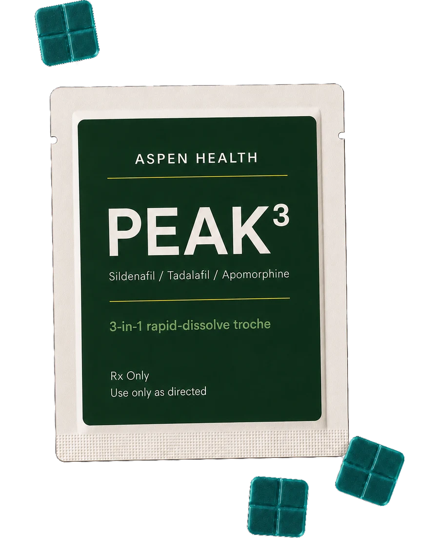 An Aspen Peak3 sachet with rapid-dissolve tablets beside it